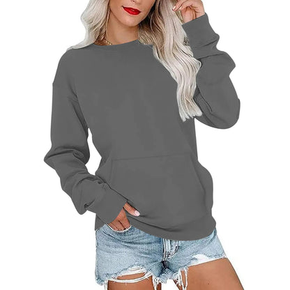 Women's Crewneck Hoodless Sweatshirt With Kangaroo Pocket Fleece Longsleeve Oversized Casual Style Shirt Lightweight Pullover 2026