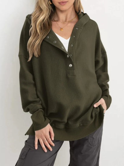 ⏰Hot Sale-Womens Long Sleeve Hoodie Oversized Button Up Sweatshirt Pullover Tops