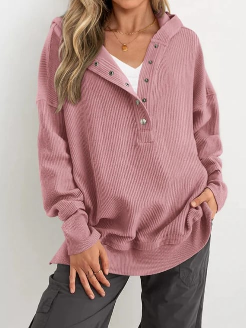 ⏰Hot Sale-Womens Long Sleeve Hoodie Oversized Button Up Sweatshirt Pullover Tops