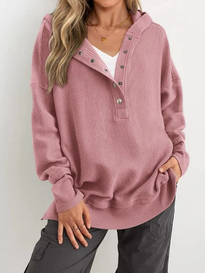 ⏰Hot Sale-Womens Long Sleeve Hoodie Oversized Button Up Sweatshirt Pullover Tops