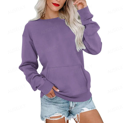 Women's Crewneck Hoodless Sweatshirt With Kangaroo Pocket Fleece Longsleeve Oversized Casual Style Shirt Lightweight Pullover 2026