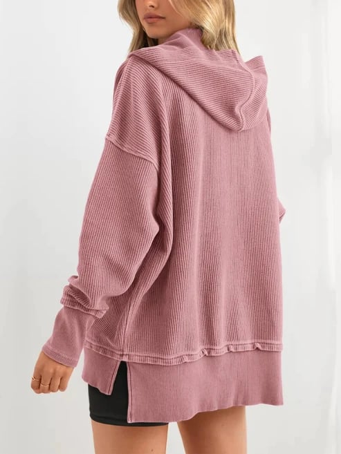 ⏰Hot Sale-Womens Long Sleeve Hoodie Oversized Button Up Sweatshirt Pullover Tops