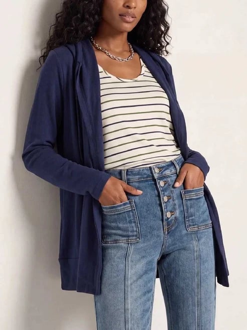 Drawstring Hooded Open Front Long Sleeve Cardigan