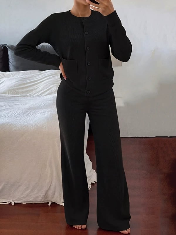 💖🍂Women’s Casual Knit Sweater & High-Waist Wide-Leg Pants Set