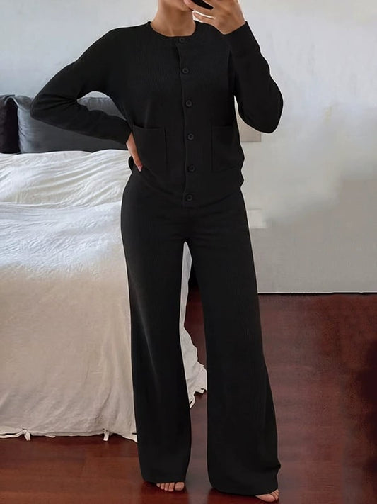 💖🍂Women’s Casual Knit Sweater & High-Waist Wide-Leg Pants Set