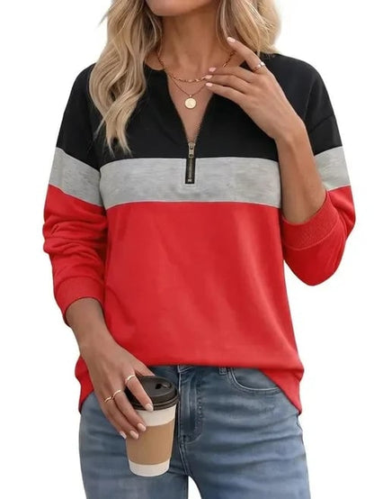 Women's Color Block Quarter Zip Sweatshirt Long Sleeve Casual Pullover Top