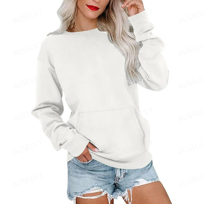 Women's Crewneck Hoodless Sweatshirt With Kangaroo Pocket Fleece Longsleeve Oversized Casual Style Shirt Lightweight Pullover 2026