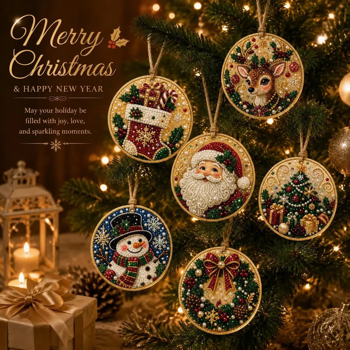 🔥Hot Sale 49% Off🎄Christmas DIY Diamond Painting Ornaments Kit (6-Piece) – Xmas Tree Hanging Craft Decoration