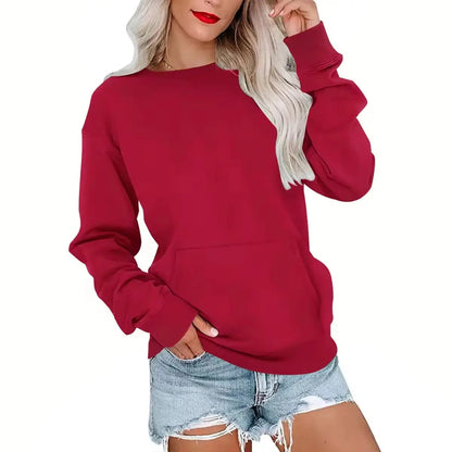 Women's Crewneck Hoodless Sweatshirt With Kangaroo Pocket Fleece Longsleeve Oversized Casual Style Shirt Lightweight Pullover 2026