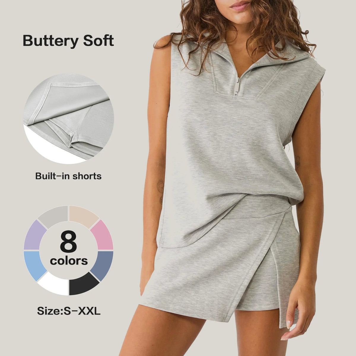 Womens 2 Piece Skirt Sets Summer Sleeveless Half Zip Sweatshirt Athletic Skorts Tennis Outfits Casual Sweatsuits #SpringStatements