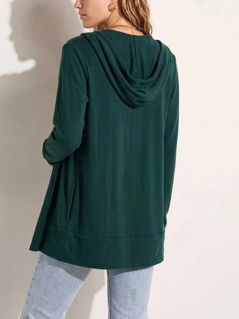 Drawstring Hooded Open Front Long Sleeve Cardigan