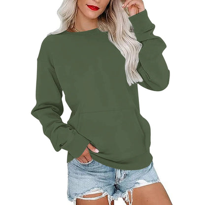 Women's Crewneck Hoodless Sweatshirt With Kangaroo Pocket Fleece Longsleeve Oversized Casual Style Shirt Lightweight Pullover 2026