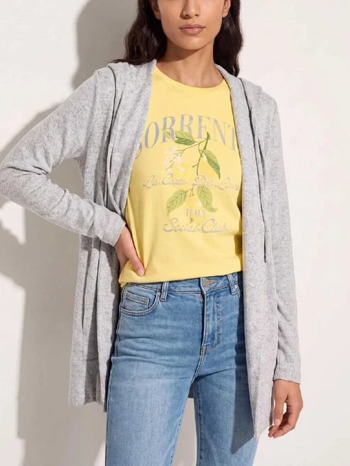 Drawstring Hooded Open Front Long Sleeve Cardigan