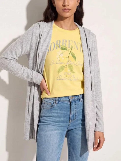 Drawstring Hooded Open Front Long Sleeve Cardigan