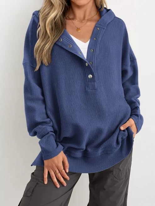 ⏰Hot Sale-Womens Long Sleeve Hoodie Oversized Button Up Sweatshirt Pullover Tops