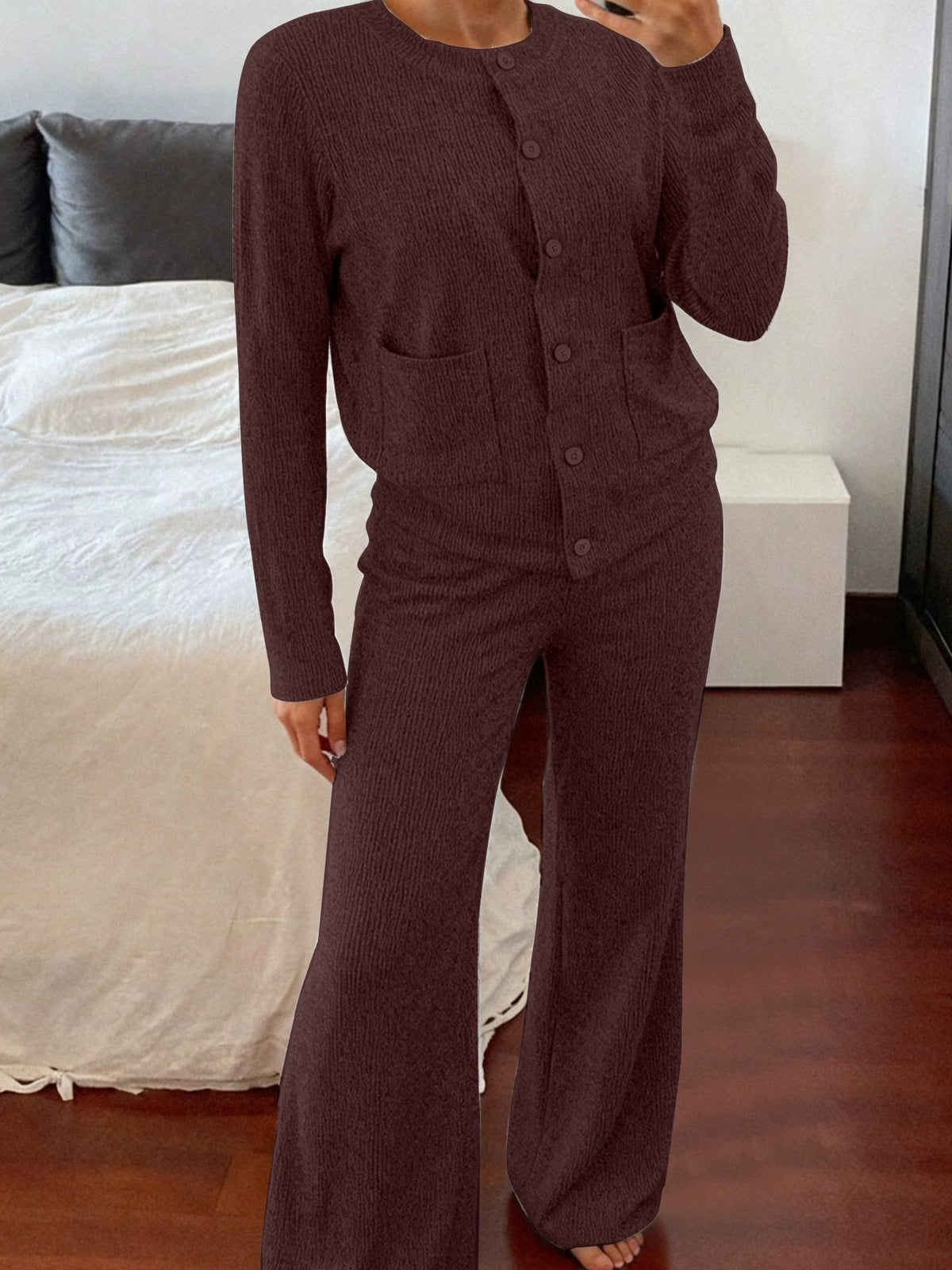 💖🍂Women’s Casual Knit Sweater & High-Waist Wide-Leg Pants Set