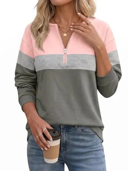 Women's Color Block Quarter Zip Sweatshirt Long Sleeve Casual Pullover Top