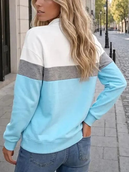 Women's Color Block Quarter Zip Sweatshirt Long Sleeve Casual Pullover Top