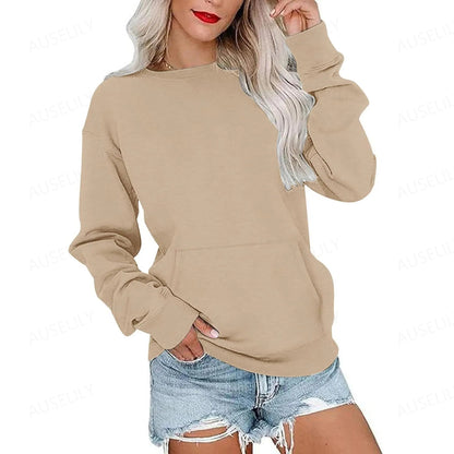 Women's Crewneck Hoodless Sweatshirt With Kangaroo Pocket Fleece Longsleeve Oversized Casual Style Shirt Lightweight Pullover 2026