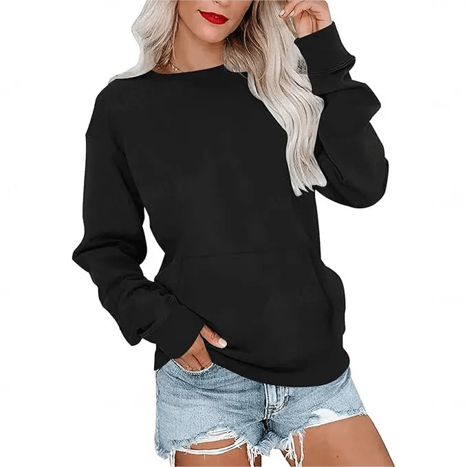 Women's Crewneck Hoodless Sweatshirt With Kangaroo Pocket Fleece Longsleeve Oversized Casual Style Shirt Lightweight Pullover 2026