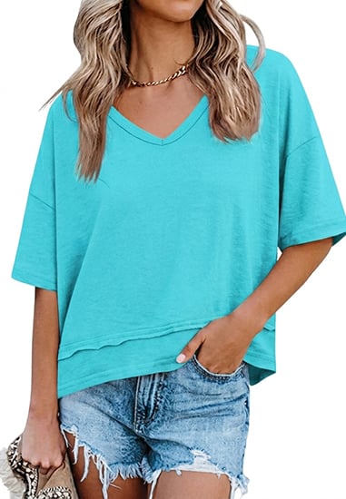 Women's V-neck Mid-length Sleeve Spliced Hem Basic Top