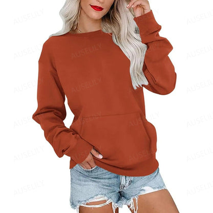 Women's Crewneck Hoodless Sweatshirt With Kangaroo Pocket Fleece Longsleeve Oversized Casual Style Shirt Lightweight Pullover 2026
