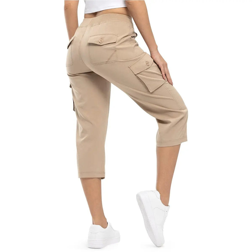 Khaki women's cargo capris back view