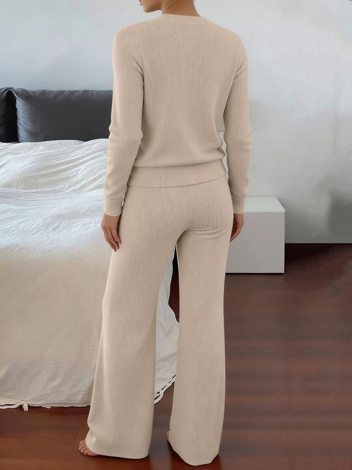 💖🍂Women’s Casual Knit Sweater & High-Waist Wide-Leg Pants Set