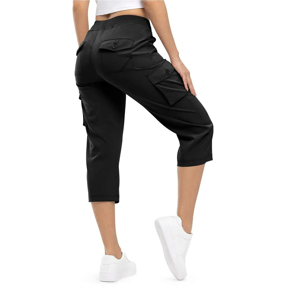 Black women's cargo capris back view