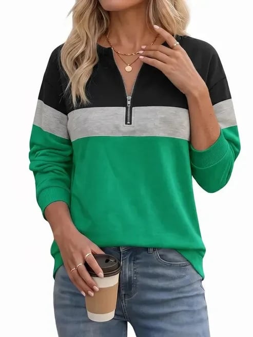 Women's Color Block Quarter Zip Sweatshirt Long Sleeve Casual Pullover Top
