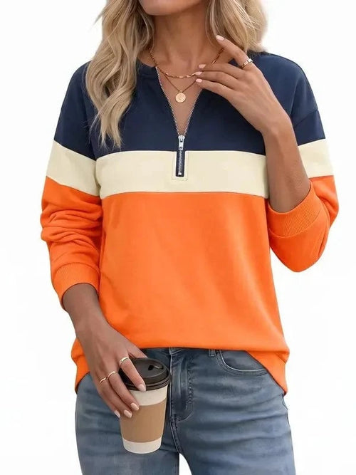 Women's Color Block Quarter Zip Sweatshirt Long Sleeve Casual Pullover Top