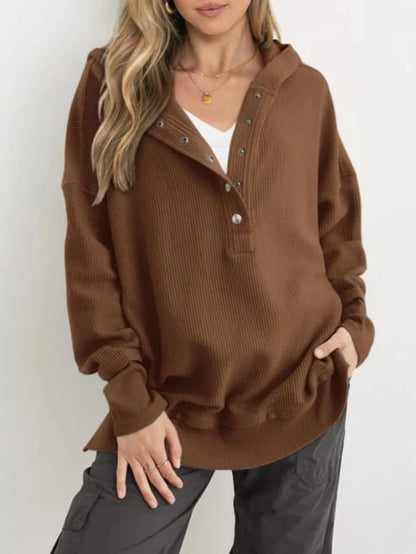 ⏰Hot Sale-Womens Long Sleeve Hoodie Oversized Button Up Sweatshirt Pullover Tops