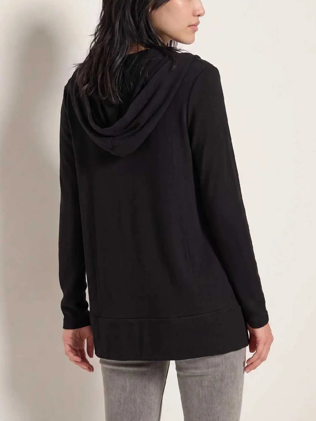 Drawstring Hooded Open Front Long Sleeve Cardigan