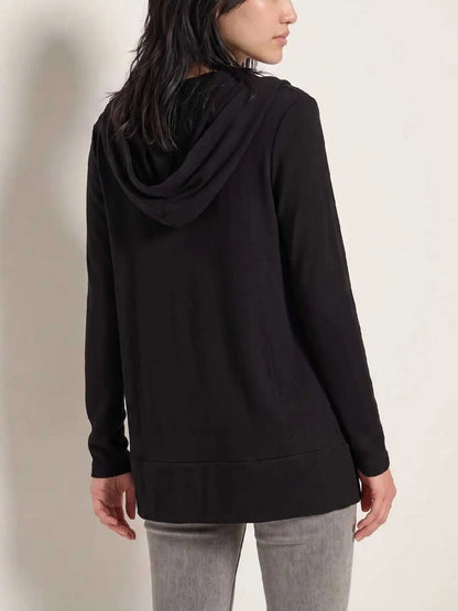 Drawstring Hooded Open Front Long Sleeve Cardigan