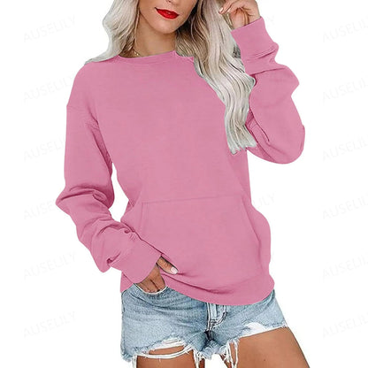 Women's Crewneck Hoodless Sweatshirt With Kangaroo Pocket Fleece Longsleeve Oversized Casual Style Shirt Lightweight Pullover 2026