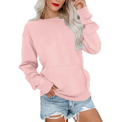 Women's Crewneck Hoodless Sweatshirt With Kangaroo Pocket Fleece Longsleeve Oversized Casual Style Shirt Lightweight Pullover 2026