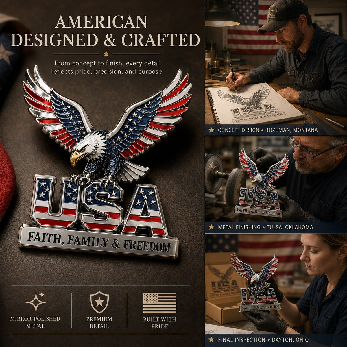 🇺🇸250th Anniversary 49% OFF - ★USA Faith, Family & Freedom★ Metal Emblem