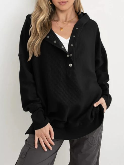 ⏰Hot Sale-Womens Long Sleeve Hoodie Oversized Button Up Sweatshirt Pullover Tops