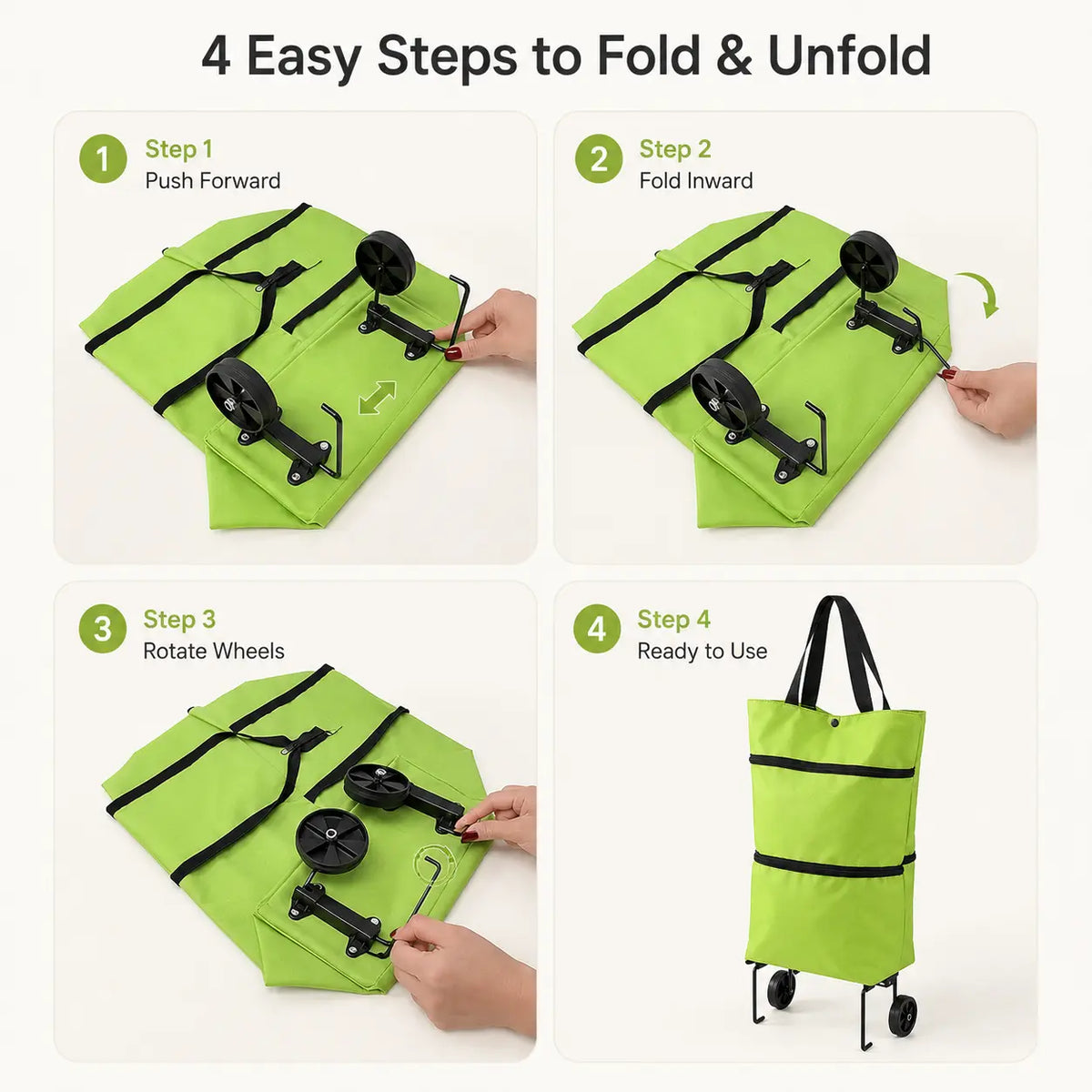 【10inch*18inch】Foldable Shopping Trolley Bag with Wheels, Portable Reusable Grocery Tote, Lightweight Rolling Shopping Cart Bag with Carry Handles for Supermarket, Travel, Laundry and Daily Use