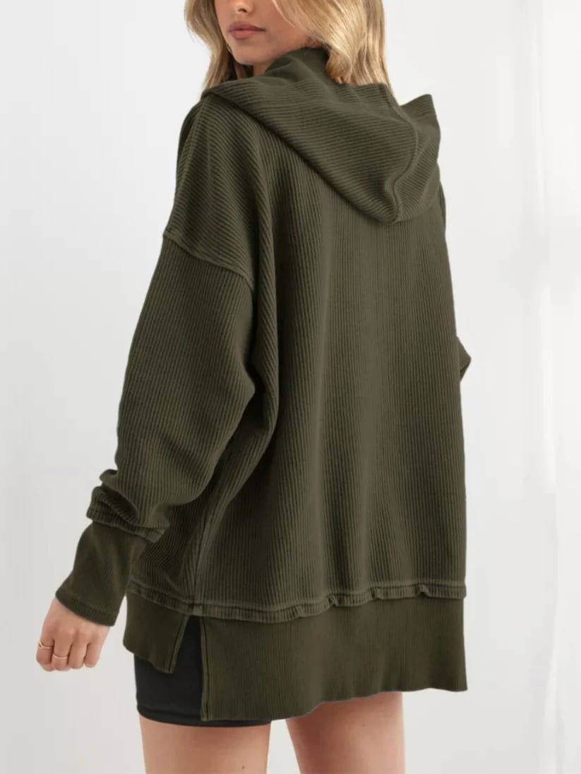 ⏰Hot Sale-Womens Long Sleeve Hoodie Oversized Button Up Sweatshirt Pullover Tops