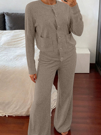 💖🍂Women’s Casual Knit Sweater & High-Waist Wide-Leg Pants Set