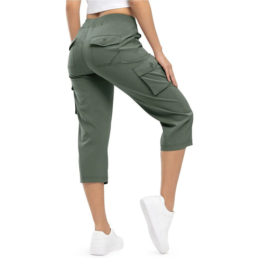 Green women's cargo capris back view