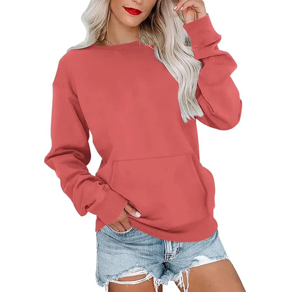 Women's Crewneck Hoodless Sweatshirt With Kangaroo Pocket Fleece Longsleeve Oversized Casual Style Shirt Lightweight Pullover 2026