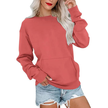Women's Crewneck Hoodless Sweatshirt With Kangaroo Pocket Fleece Longsleeve Oversized Casual Style Shirt Lightweight Pullover 2026