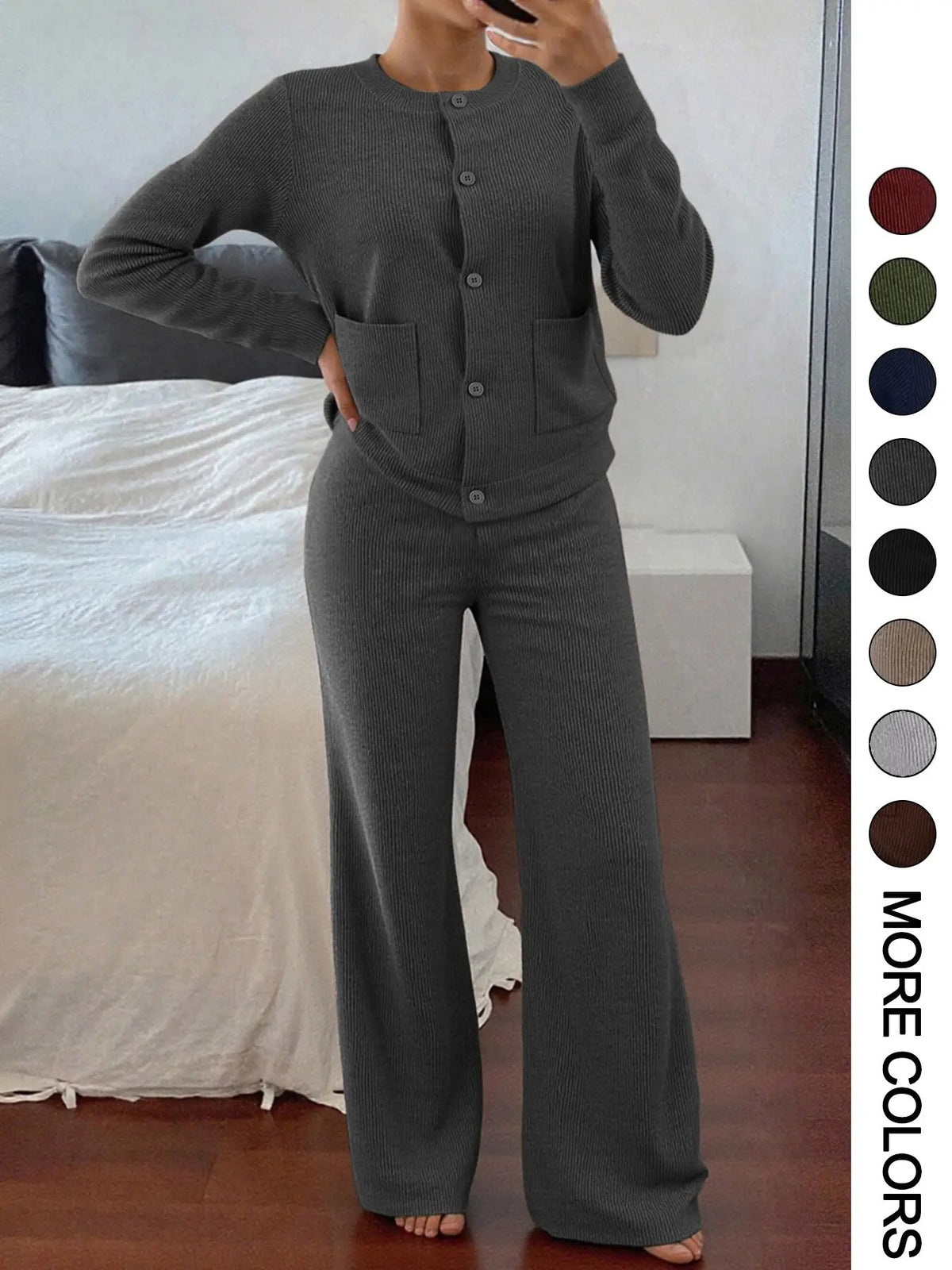 💖🍂Women’s Casual Knit Sweater & High-Waist Wide-Leg Pants Set