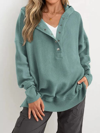 ⏰Hot Sale-Womens Long Sleeve Hoodie Oversized Button Up Sweatshirt Pullover Tops