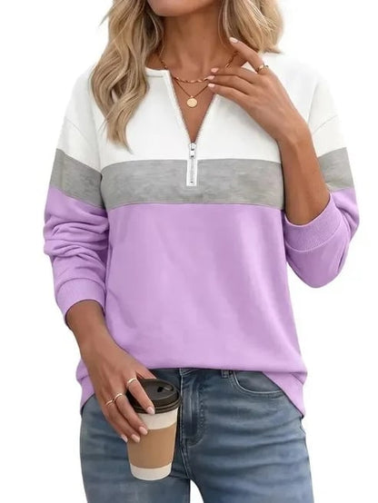 Women's Color Block Quarter Zip Sweatshirt Long Sleeve Casual Pullover Top