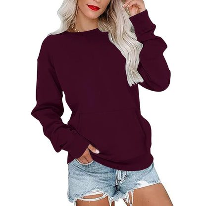 Women's Crewneck Hoodless Sweatshirt With Kangaroo Pocket Fleece Longsleeve Oversized Casual Style Shirt Lightweight Pullover 2026