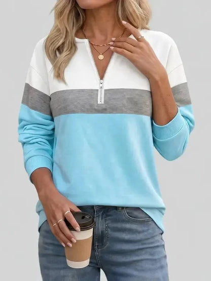 Women's Color Block Quarter Zip Sweatshirt Long Sleeve Casual Pullover Top