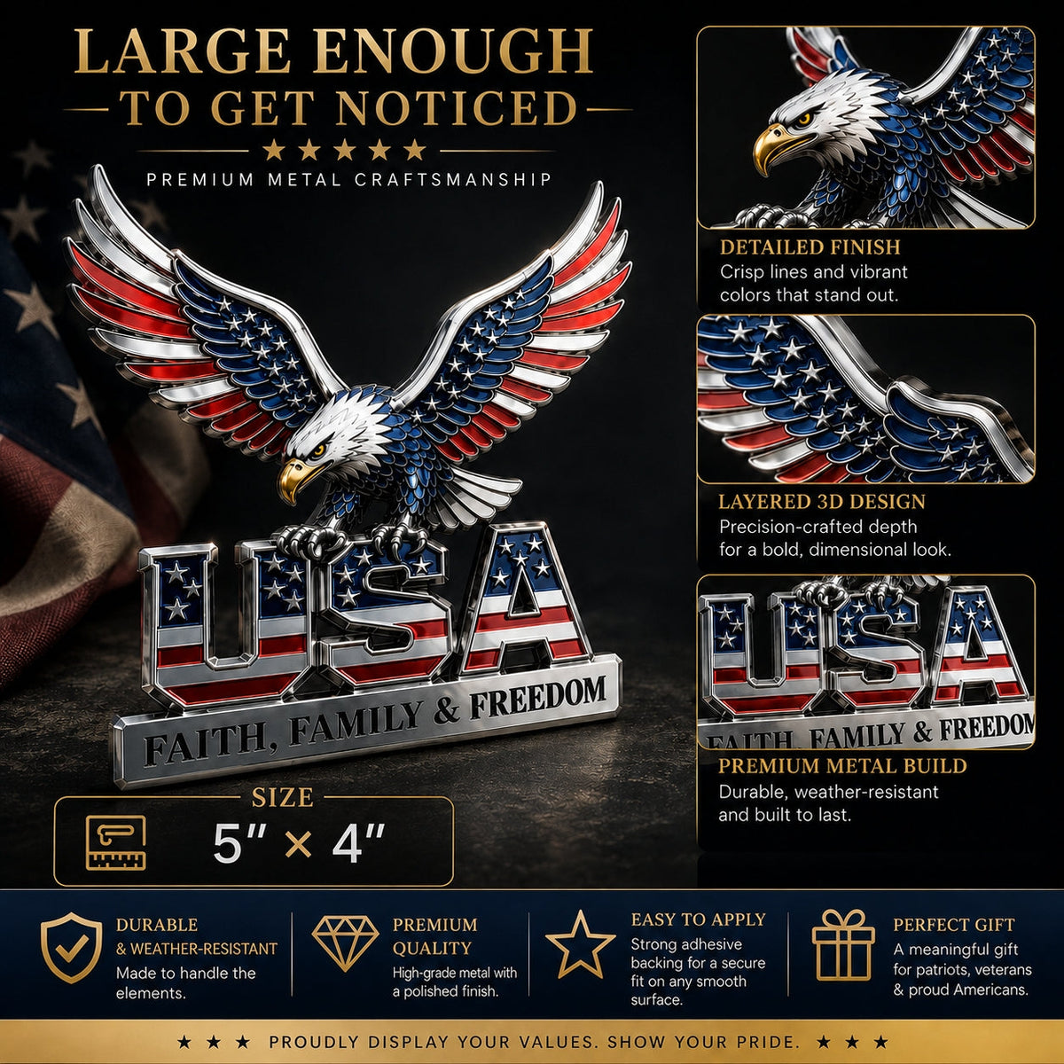 🇺🇸250th Anniversary 49% OFF - ★USA Faith, Family & Freedom★ Metal Emblem